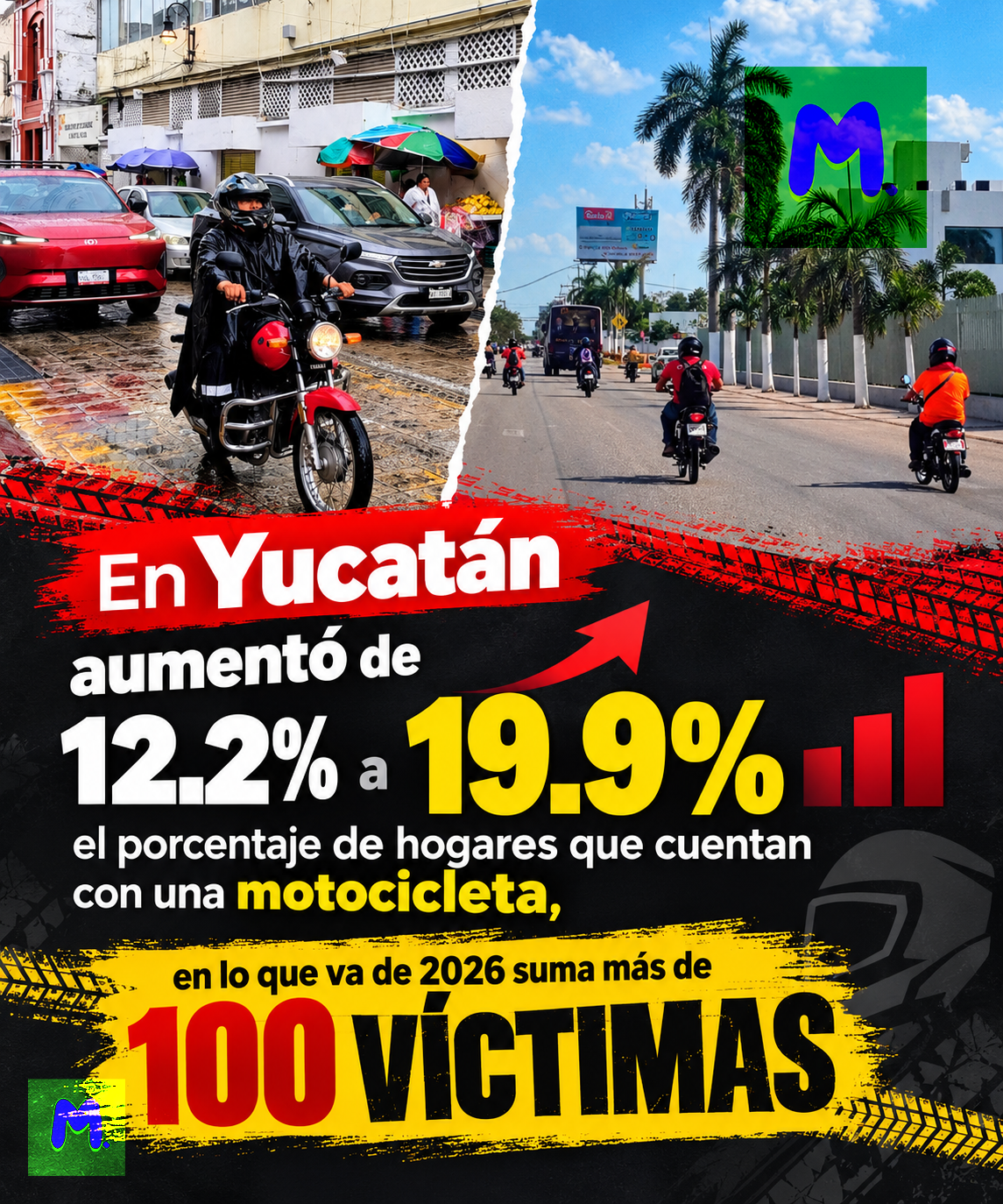 Aumento de motocicletas y fallecimientos de motociclistas en Yucatán durante 2026.