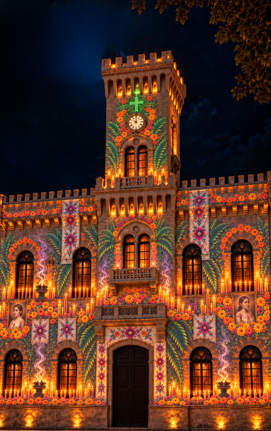 Videomapping U Janal Pixano’ob sobre la fachada de la Ex Penitenciaría Juárez por las celebraciones del Hanal Pixán en Mérida.